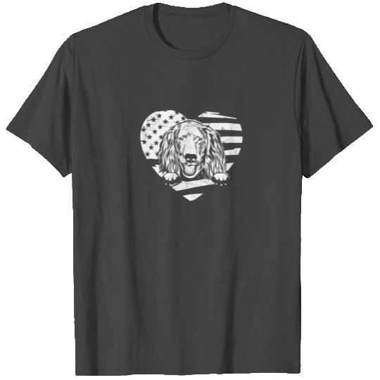 Boykin spaniel dog silhoutte with american flag T Shirts