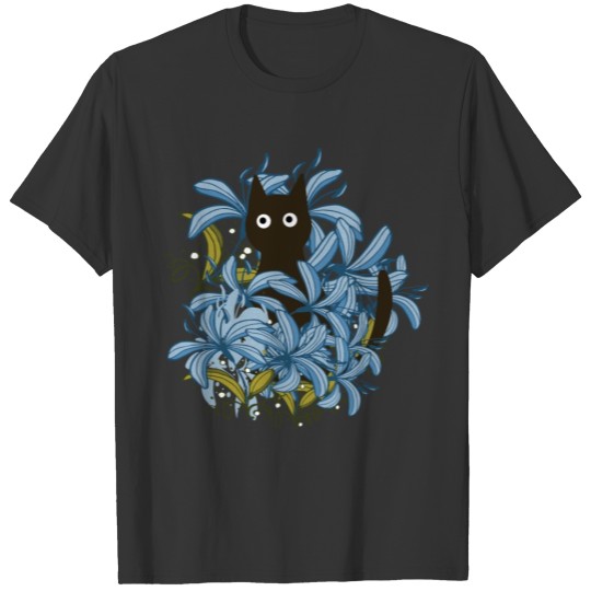 blue flower black cat T Shirts