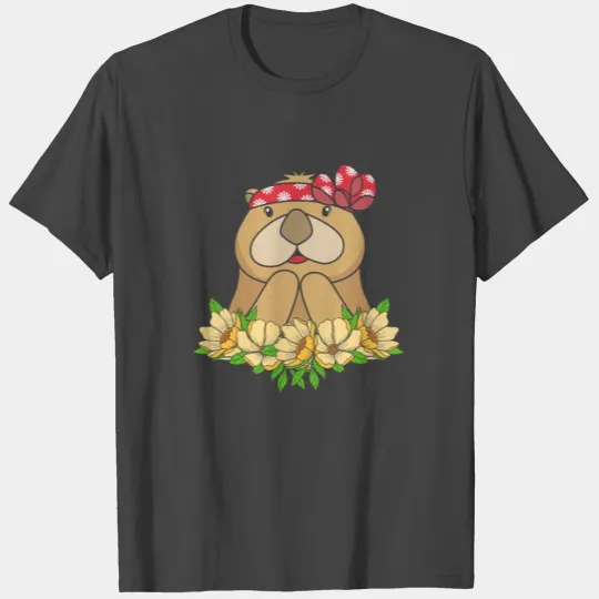 Cute Otter With Flower Sea Otter For Women T Shirts