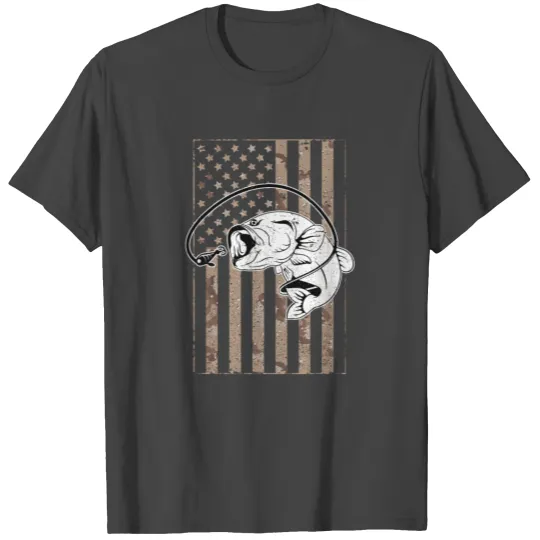 Veterans Camo Flag Fishing Big Mouth Bass T Shirts