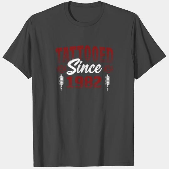 Tattooed Since 1982 Red Rose-Themed Tattoo Ink T Shirts