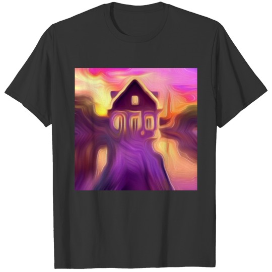 sunset house digital art abstract painting T Shirts
