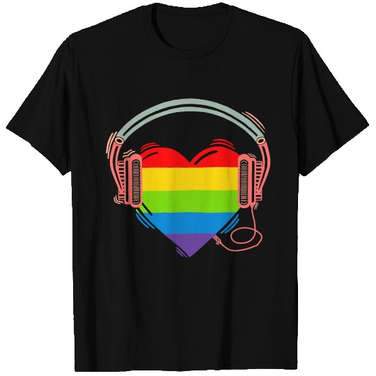 Rainbow Heart with Headphones cool Street Art T Shirts