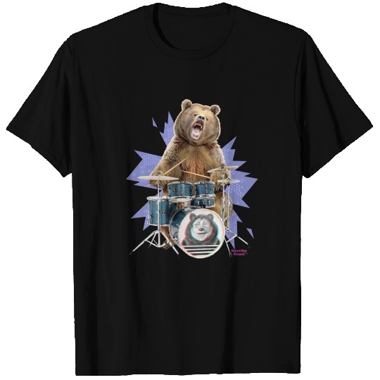 Brown Grizzly Bear Playing the Drums Gift for Drum T Shirts