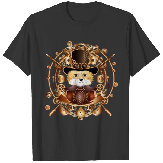Steampunk fox with cylinder hat in the frame T Shirts