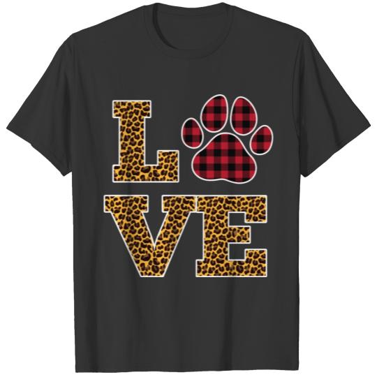 Love Buffalo Plaid Paw Gift Dog Lover His and Her T Shirts
