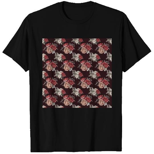 Red Terracotta Roses Floral Pattern T Shirts