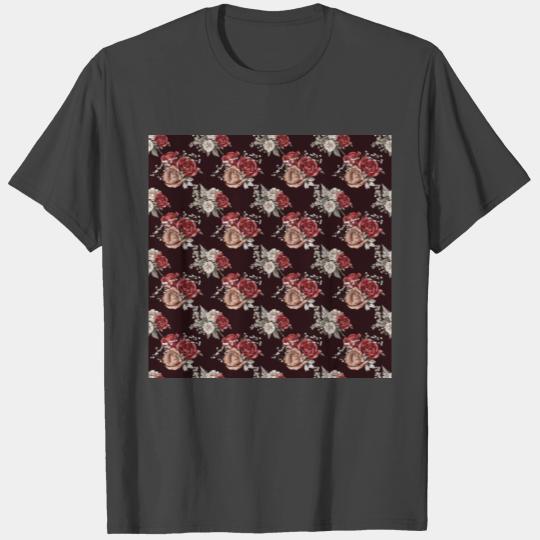 Red Terracotta Roses Floral Pattern T Shirts