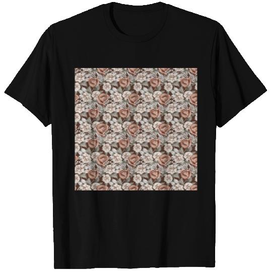 Beige Terracotta Roses Floral Pattern T Shirts