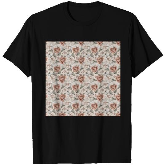 Beige Terracotta Roses Floral Pattern T Shirts