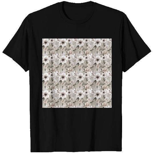 Beige Sage Green Floral Pattern T Shirts