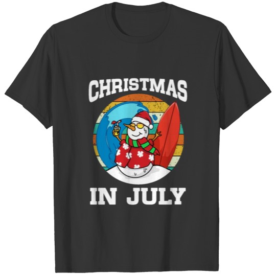 Christmas In July Snowman Beach Summer Surfing T Shirts