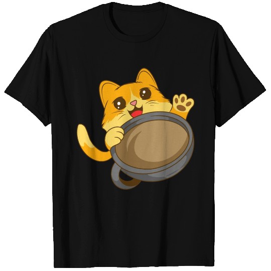 Cute Cat waving from behind a coffee cup T Shirts