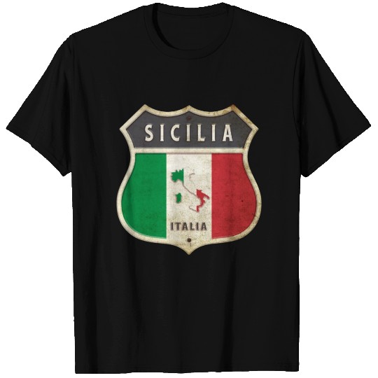 Sicily Italy coat of arms flags design T Shirts