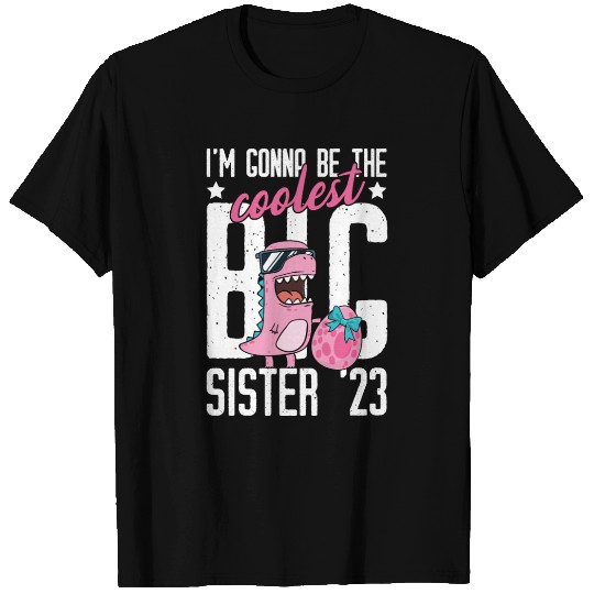 Coolest Big Sister 2023 Baby Pregnancy Dino Girls T Shirts