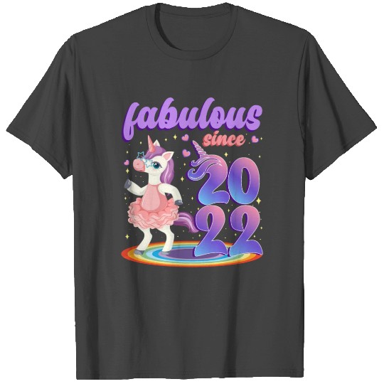 Fabulous Since 2022 Pretty Unicorn in Pink Dress T Shirts