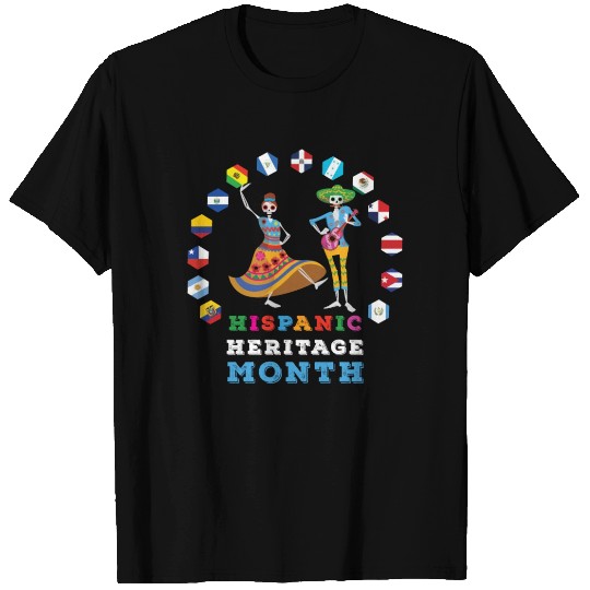 Skeleton Bones Flag Hispanic Heritage Month T Shirts