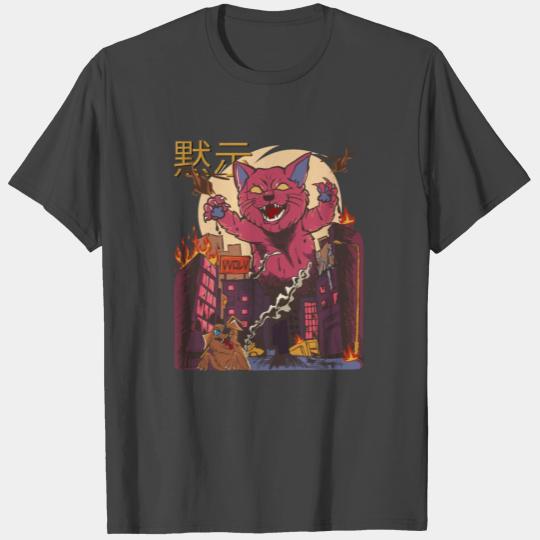 Japanese Cat Kaiju Monster - Cats Vs. Dogs Anime T Shirts