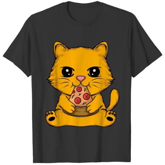 Cute Cat Eating Pizza T Shirts