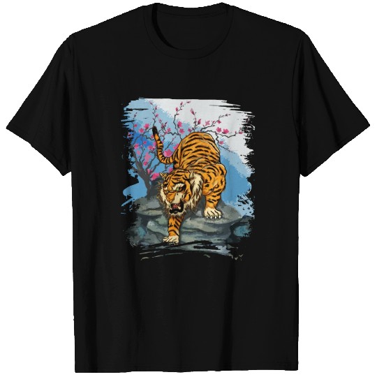 Traditional Japanese Art Cherry Blossom Tiger T Shirts