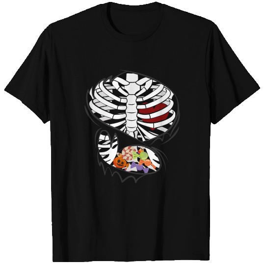 Halloween Ripped Skeleton Rib Cage Candy Sweets T Shirts