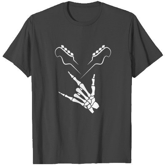 Rocker Skeleton Hand Rock On Rock Star Guitar T Shirts