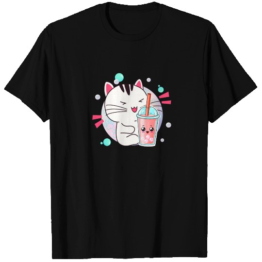Kawaii Anime Cat Bubble Tea Fan T Shirts