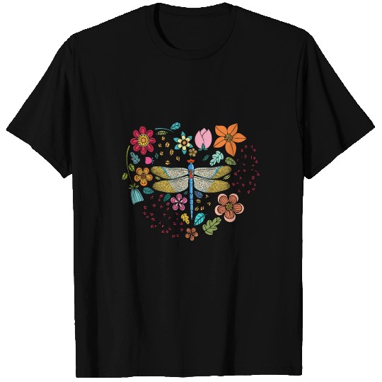 Cute Dragonfly Among Flowers T Shirts