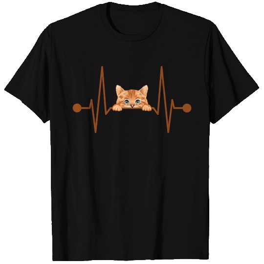 Brown White Cat Peeking Heartbeat Cute T Shirts