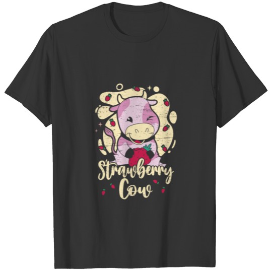 Strawberry Cow Kawaii Pink Cow Milky Drink Lover T Shirts
