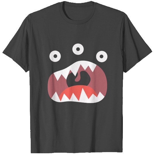 Big Mouth Monster Face with 3 Eyes and Fangs T Shirts