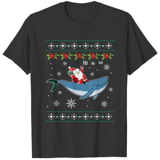 Santa Claus With Xmas Riding Whale Ugly Merry T Shirts