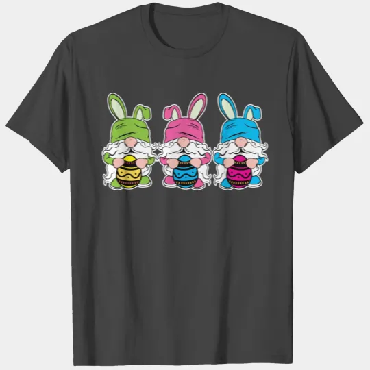 Cute Gnomes Bunny Easter Egg Hunting T Shirts