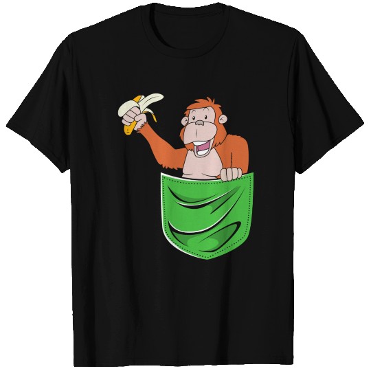 Monkey With Banana In Hand Orangutan In Pocket T Shirts