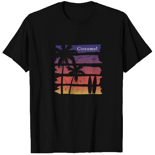 Cool Cozumel Mexico Surfing Fan Beach Palm Tree T Shirts