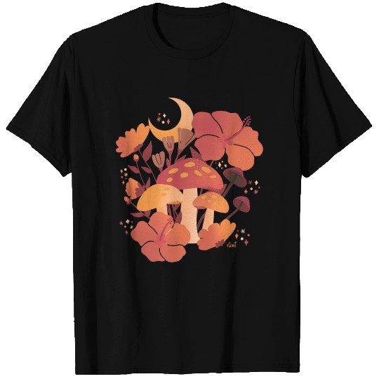 Fall Mushrooms and Hibiscus Floral Nights T Shirts