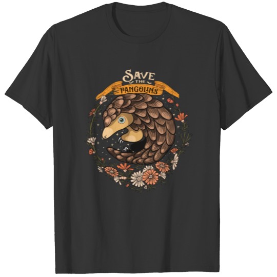 Floral Pangolin Animal Art T Shirts