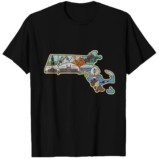 Vintage Massachusetts Map Cape Cod Salem Souvenir T Shirts