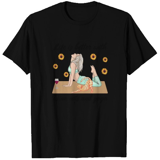 Life is Better With Wine Cats And Yoga Funny Women T Shirts
