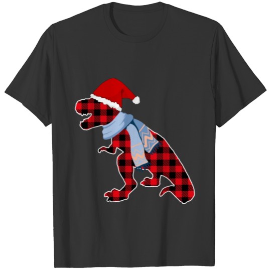 T Rex Dinosaur Christmas Red Plaid Buffalo Pajamas T Shirts