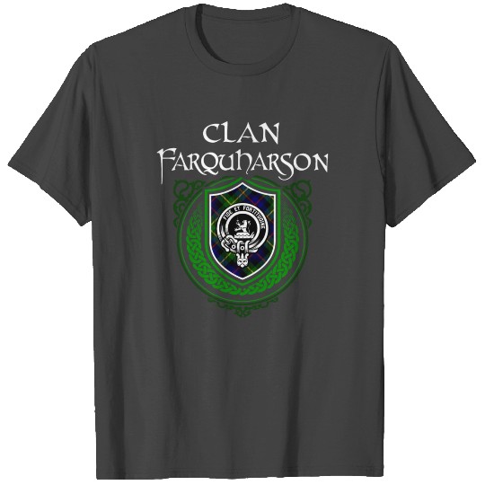 Clan Farquharson Scottish Crest Badge and Tartan T Shirts