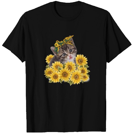 Sunflower Cat Lover Cute Kitten Lady Gift T Shirts