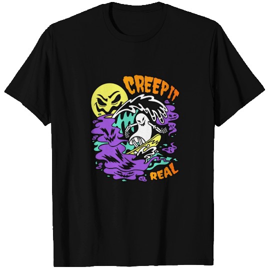 Creep It Real Ghost Halloween Surfing Skeleton T Shirts