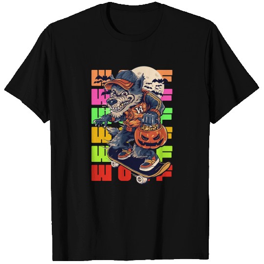 Wolf Skateboarding Halloween Werewolf T Shirts