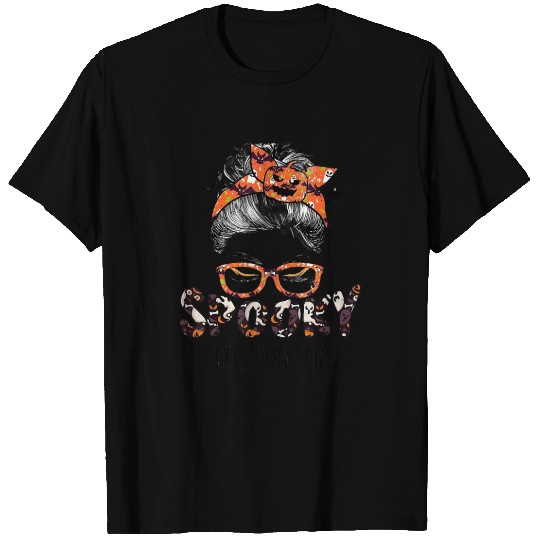 Messy Bun Spooky Bus Driver Pumpkin Halloween Bat T Shirts