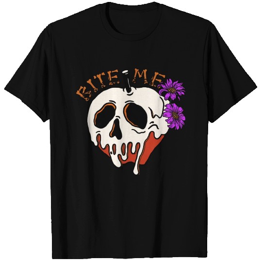 Bite Me - Halloween Skull Poison Apple & Flowers T Shirts