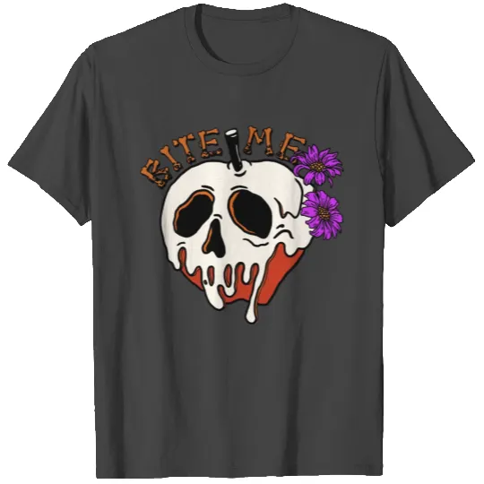 Bite Me - Halloween Skull Poison Apple & Flowers T Shirts