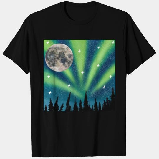 The Moon at Night - Northern lights T Shirts