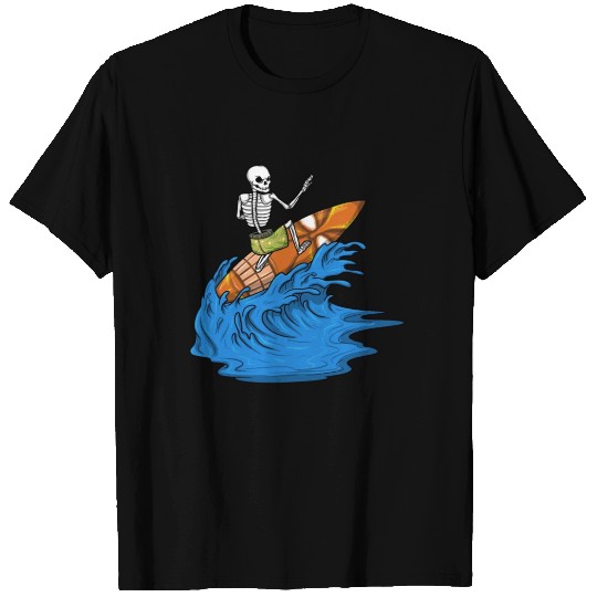 Surfer Riding Waves Surfin Skeleton Surfing T Shirts