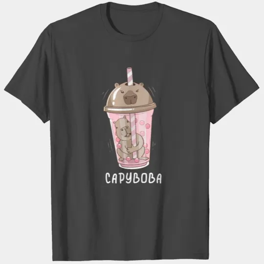 Funny Boba Tea Capybara Bubble Milk Tea Kawaii T Shirts